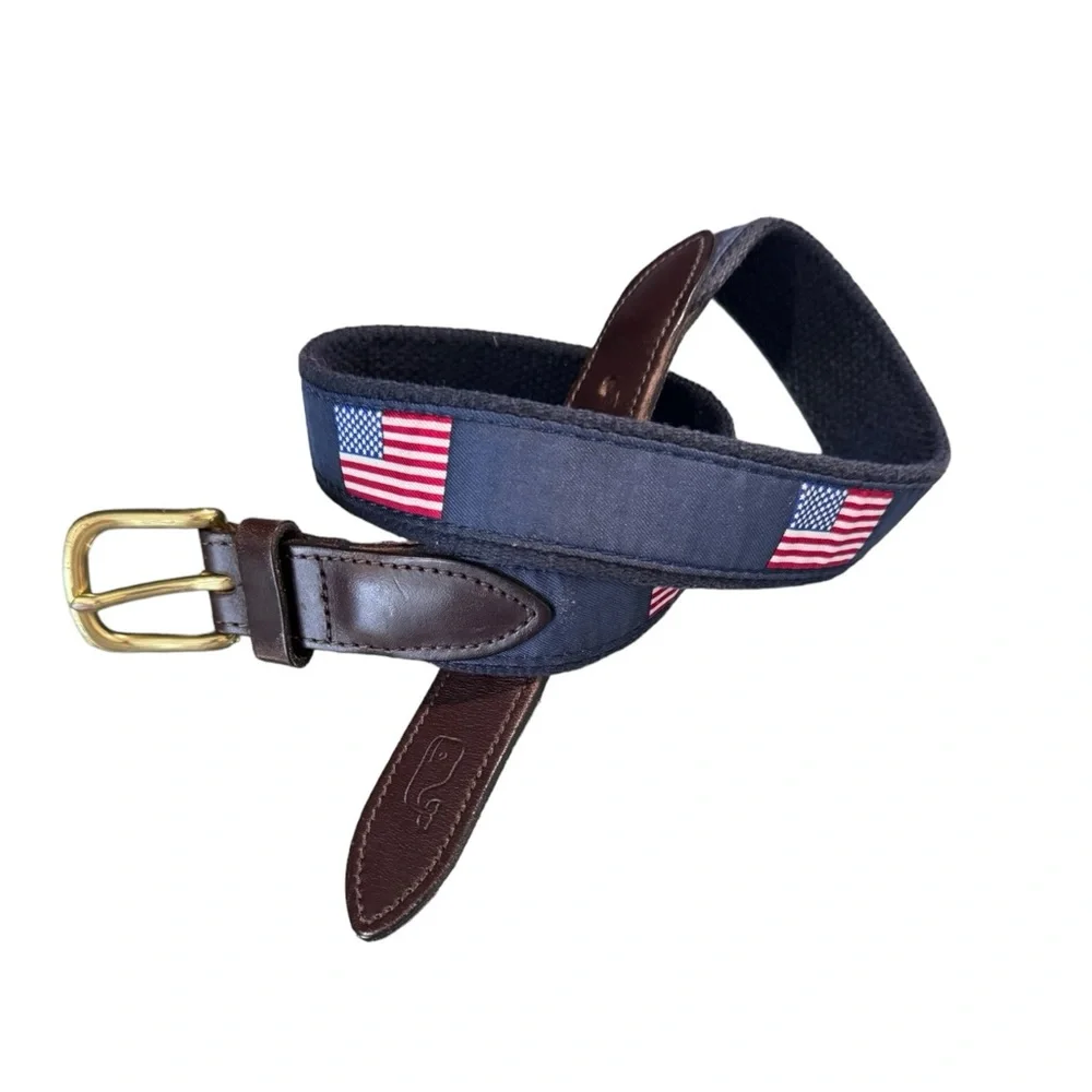 Vineyard Vines American Flags USA Canvas Club Belt Size 28